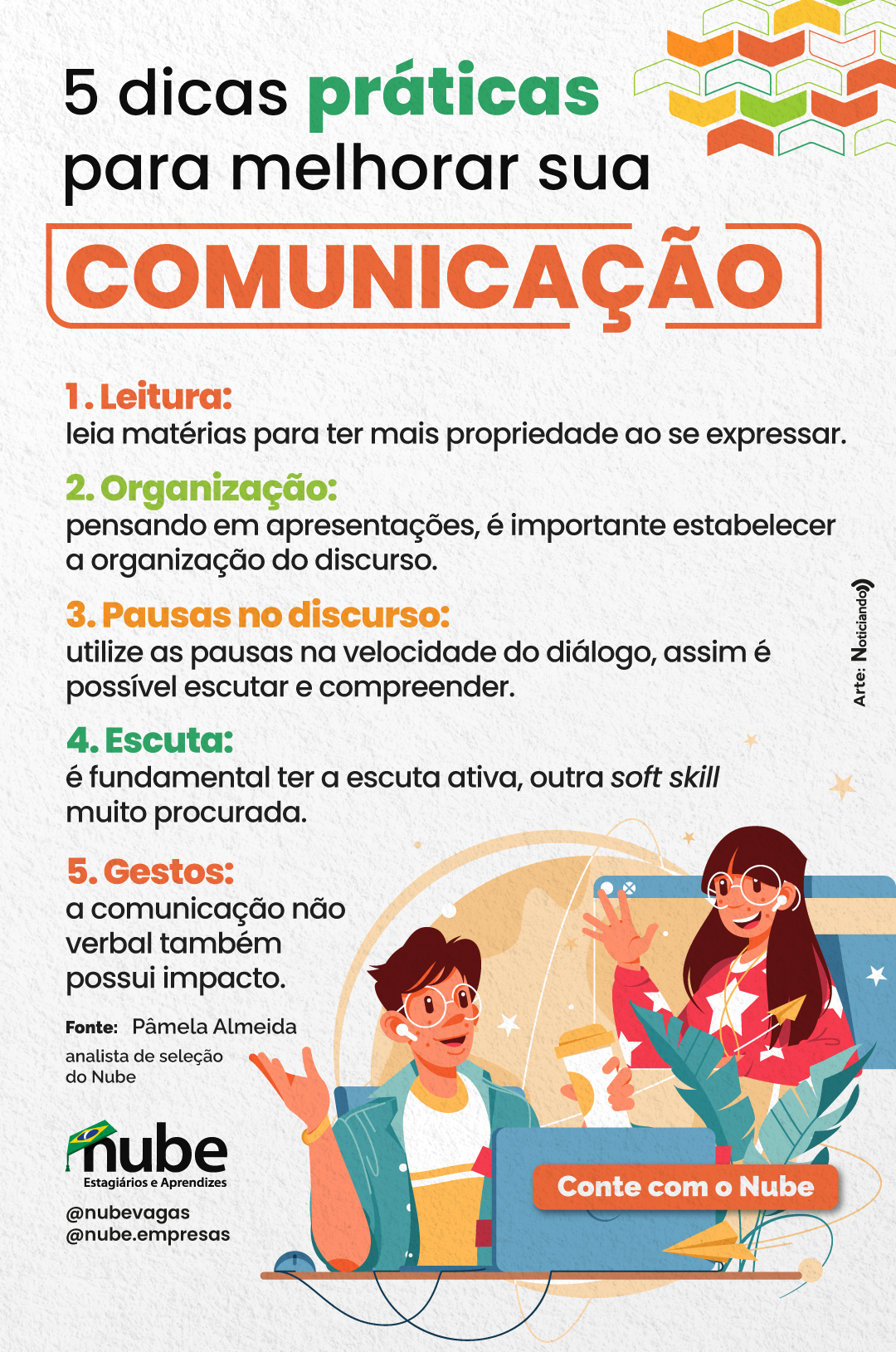 Infográfico com tópicos de dicas sobre melhorar a comunicação