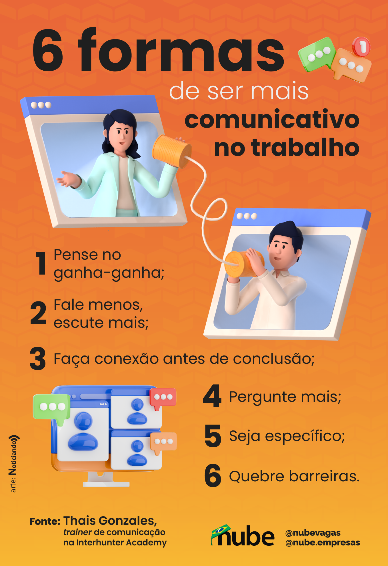 Infográfico sobre as 6 formas de ser mais comunicativo no trabalho